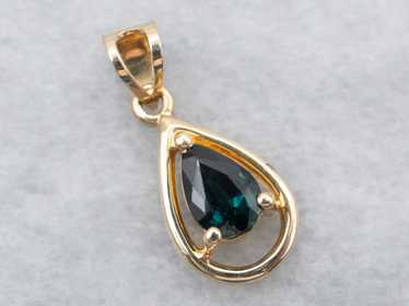 Yellow Gold Pear Cut Sapphire Solitaire Pendant - image 1