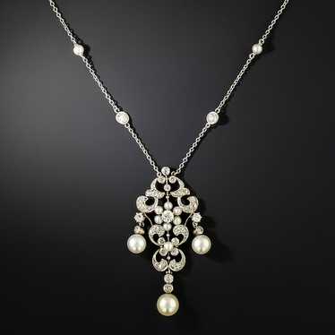 Edwardian Pearl and Diamond Necklace - image 1