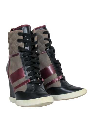 Chloe - Green, Maroon & Black Leather & Quilted Su