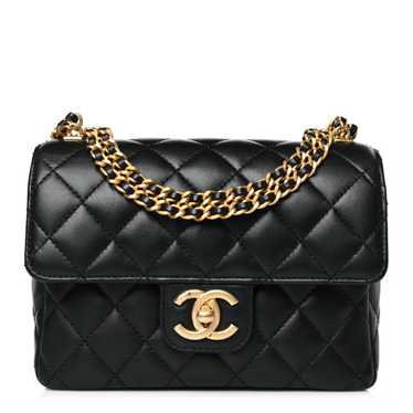 CHANEL Lambskin Enamel Quilted Mini Flap Black