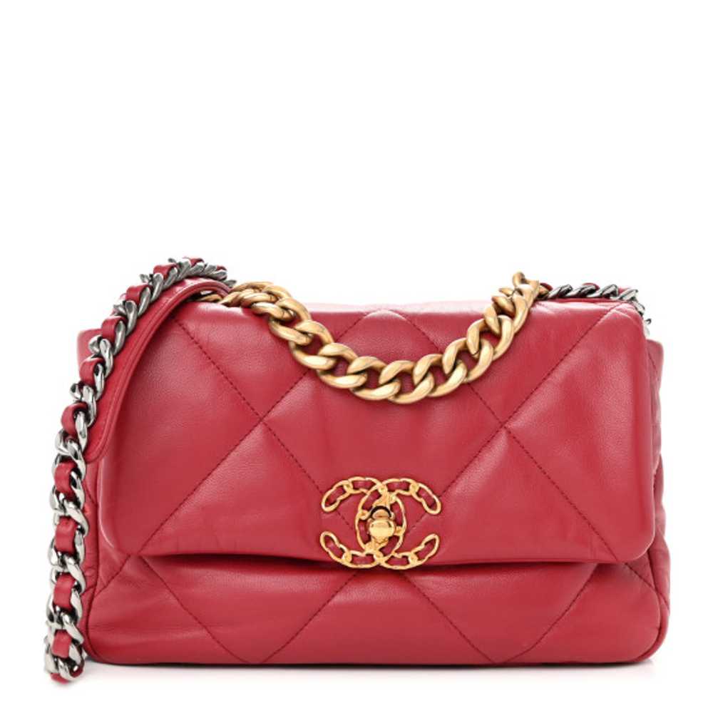 CHANEL Goatskin Quilted Medium Chanel 19 Flap Red - image 1