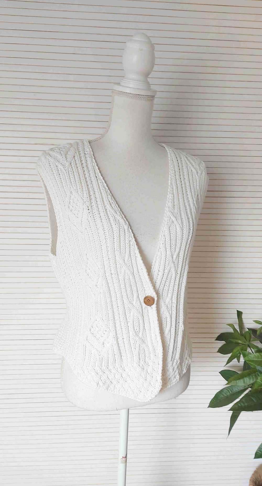 Wool and cotton vest - Superb hand-knitted sleeve… - image 2