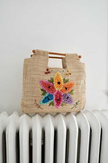Handmade 60's Straw Floral Tote | Used, Secondhand
