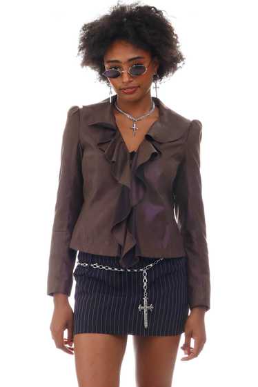 Vintage 90's Dark Brown Ruffle Crop Jacket - S