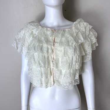 1950s Lace Ruffle Bed Jacket, Chevette Size Small - image 1