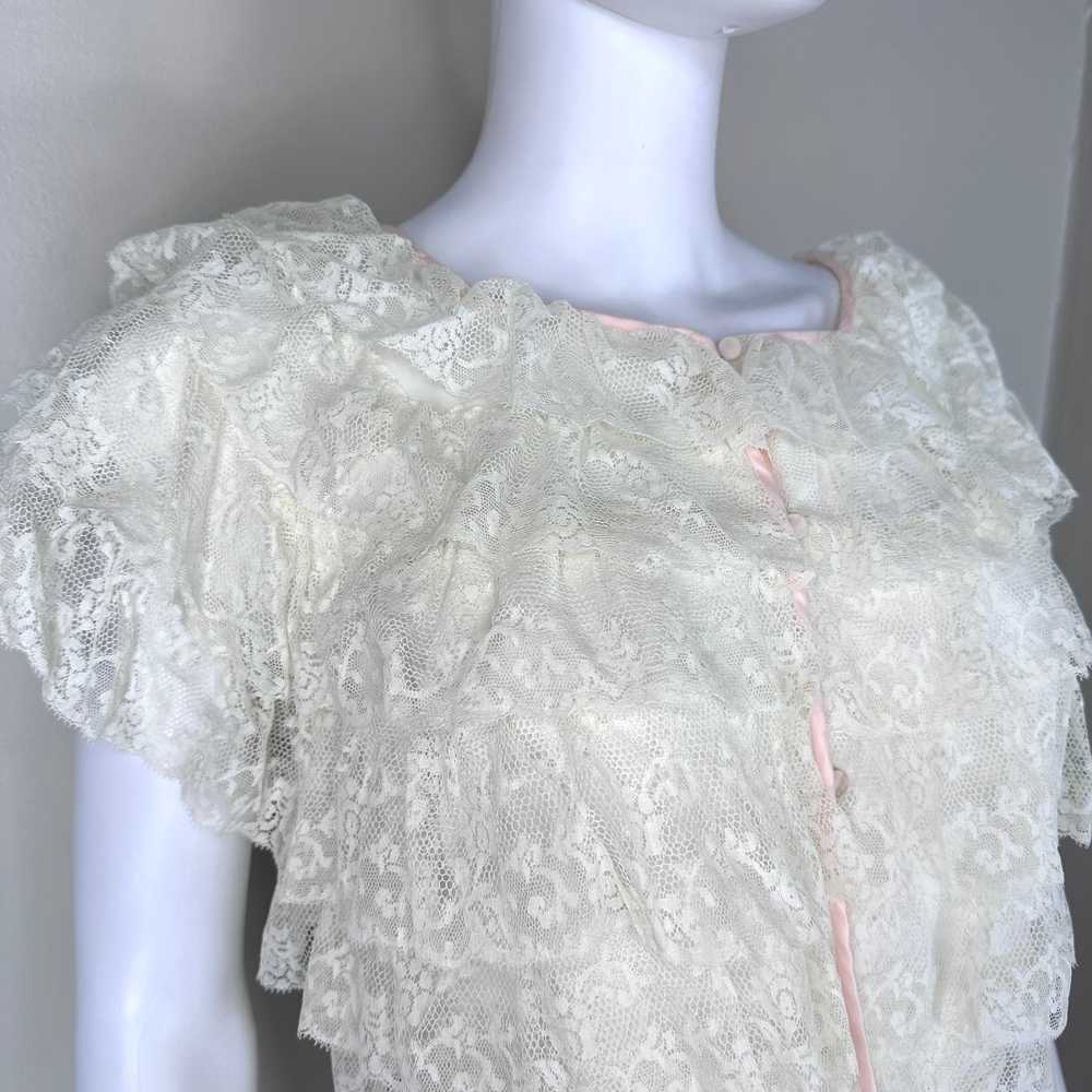 1950s Lace Ruffle Bed Jacket, Chevette Size Small - image 2