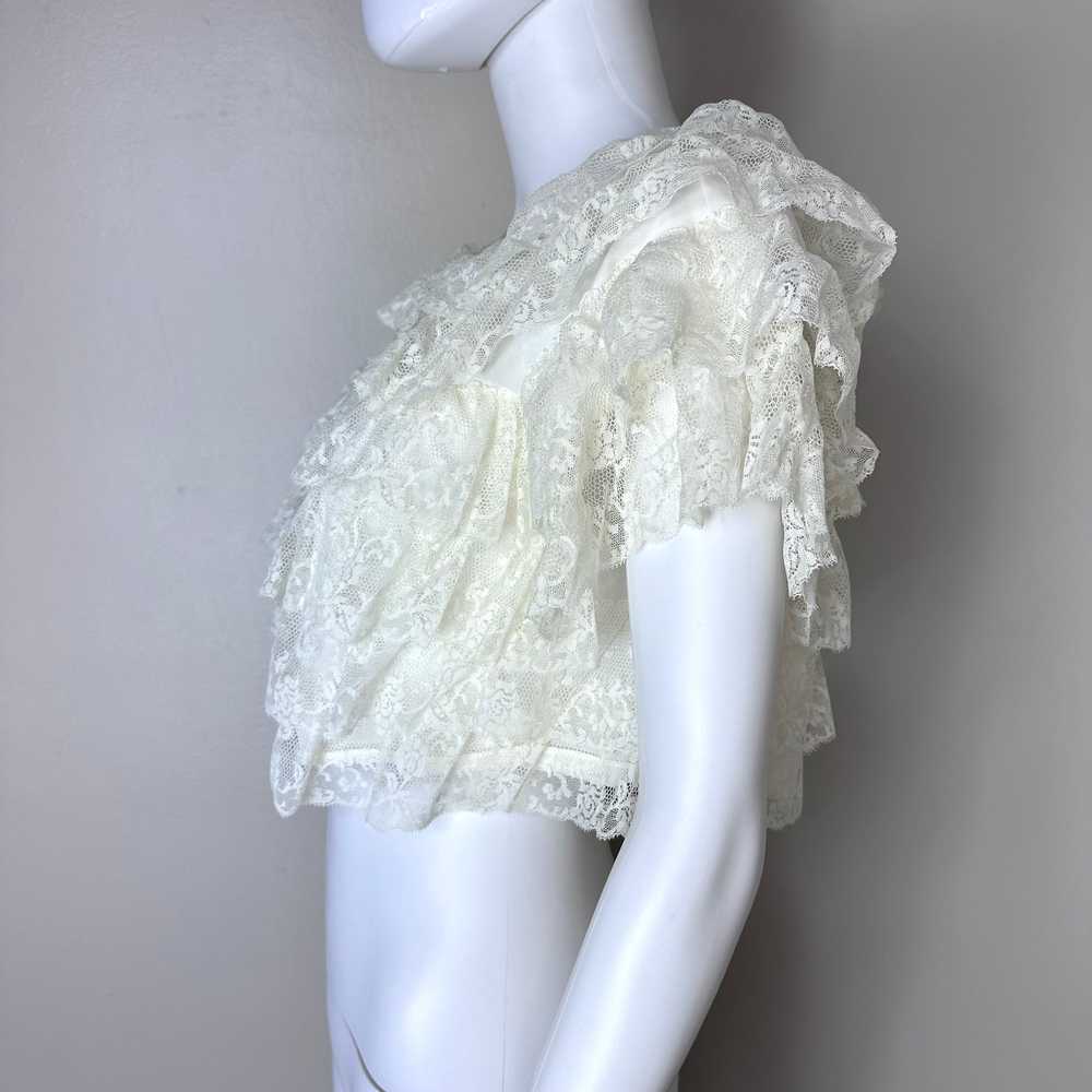 1950s Lace Ruffle Bed Jacket, Chevette Size Small - image 3