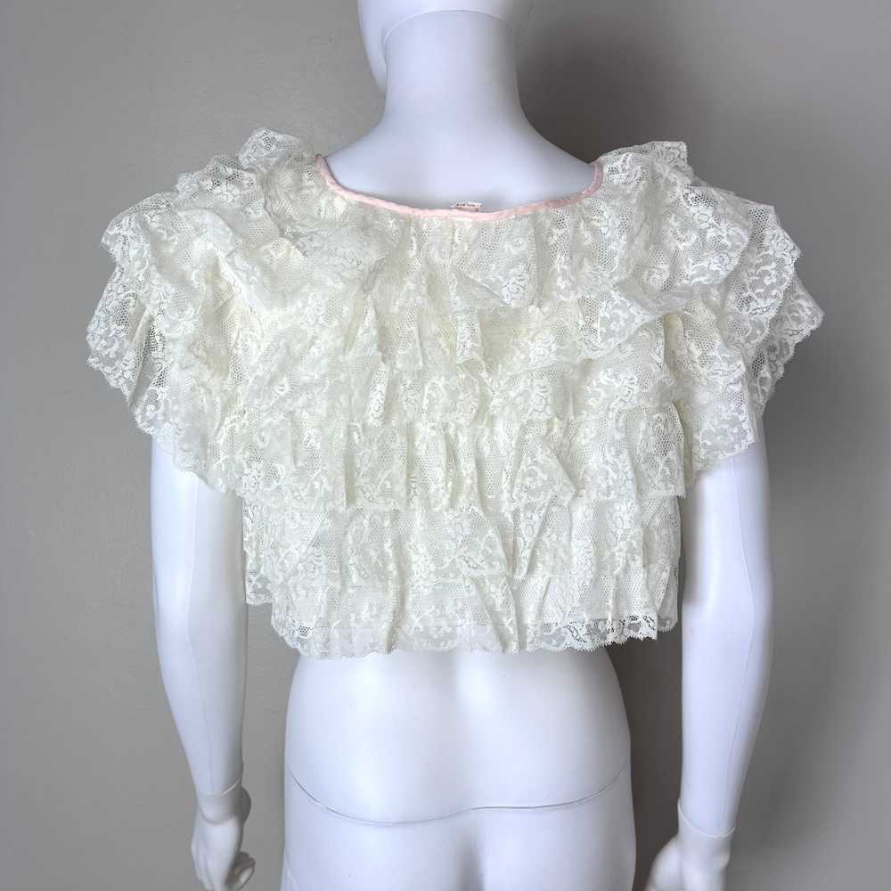 1950s Lace Ruffle Bed Jacket, Chevette Size Small - image 4