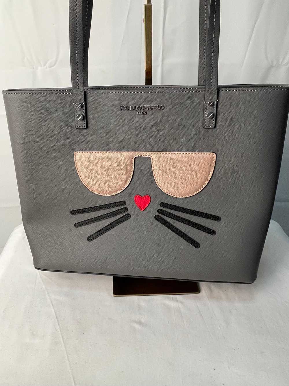 Certified Authentic Karl Lagerfeld Gray Tote Cat … - image 1