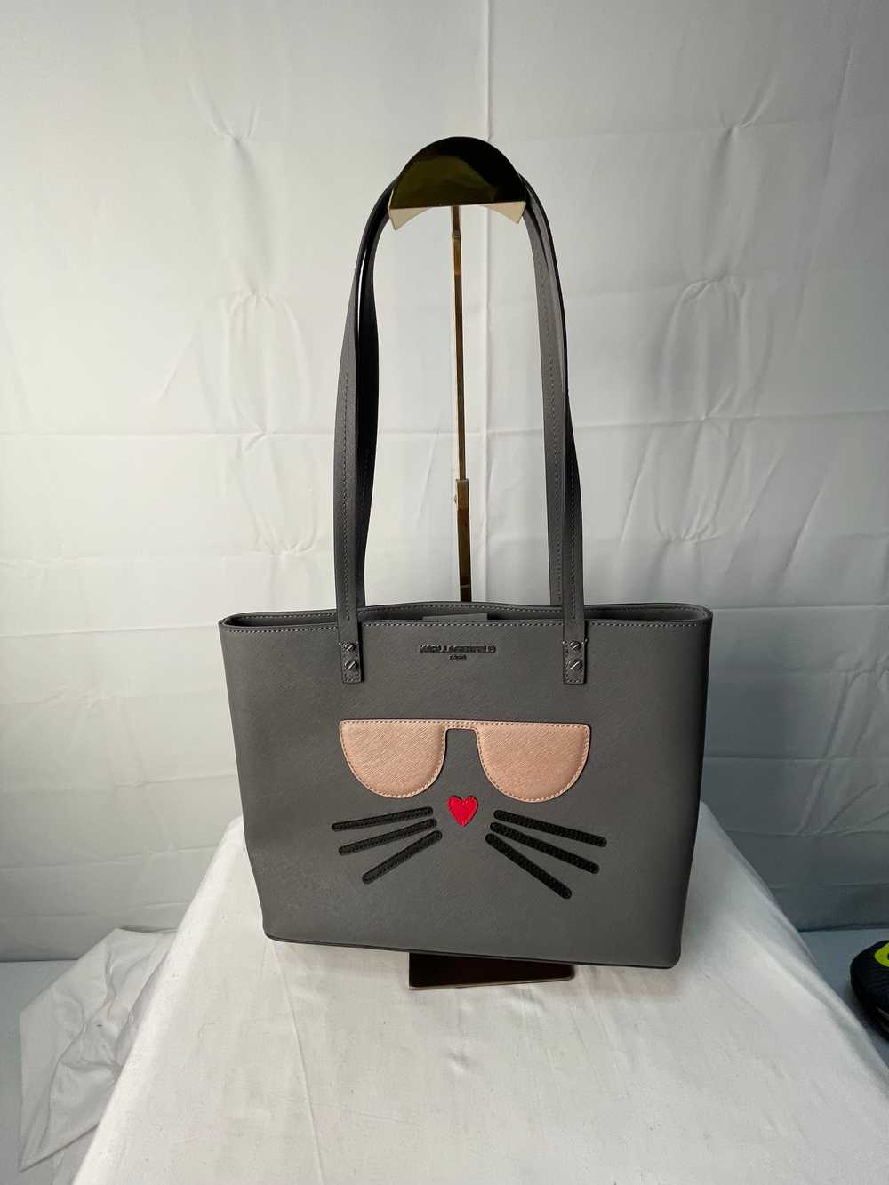 Certified Authentic Karl Lagerfeld Gray Tote Cat … - image 2