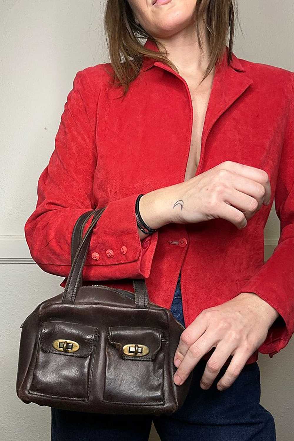 1960s Brown Leather Mod Mini Handbag Selected by … - image 2