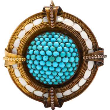 Victorian Turquoise Brooch, Etruscan Revival, Turq