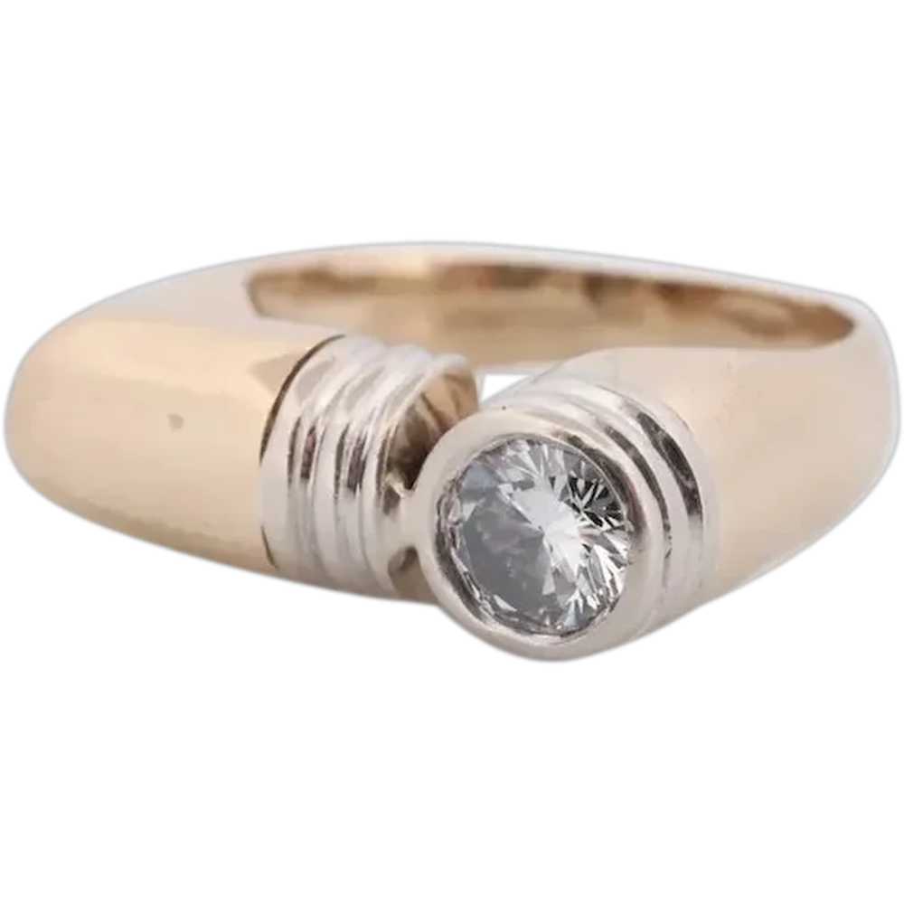 14k Diamond Solitaire Flat signet ring. Diamond b… - image 1