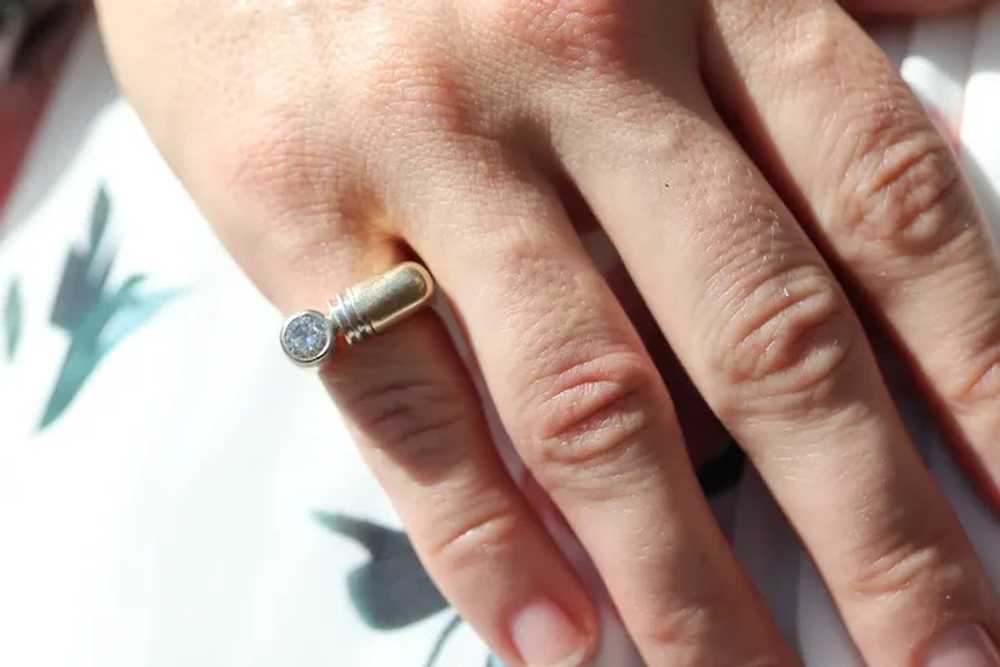 14k Diamond Solitaire Flat signet ring. Diamond b… - image 2
