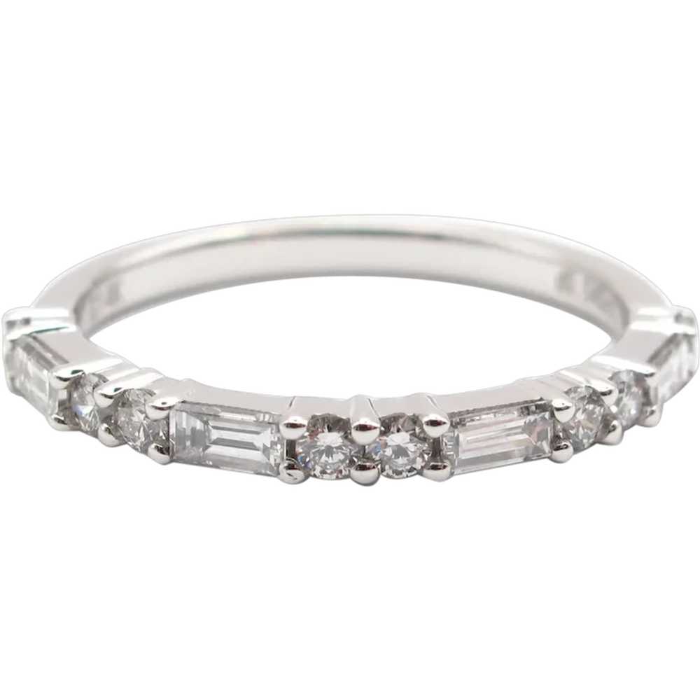 Baguette & Round Diamond Stacking Wedding Band .5… - image 1