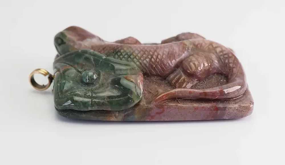 Vintage hand jasper lizard reptile pendant with 1… - image 4