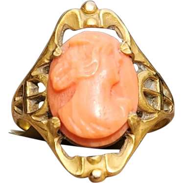Pure Coral Vintage Silhouette Cameo 14k Ring - image 1
