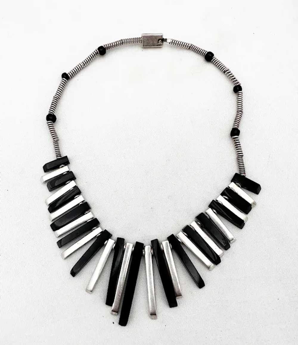 Vintage Sterling Silver Black Onyx Modernist Neck… - image 4