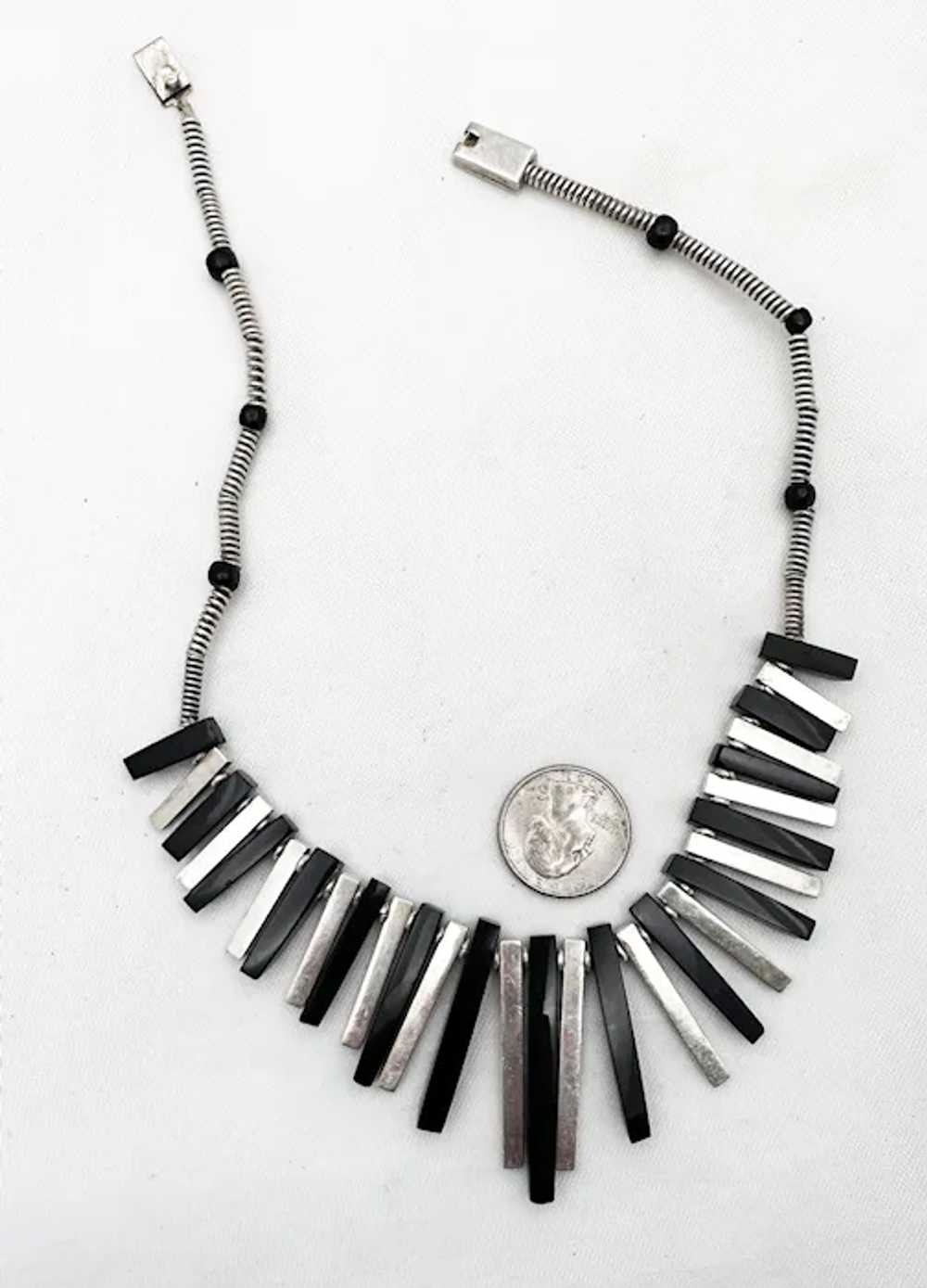 Vintage Sterling Silver Black Onyx Modernist Neck… - image 7