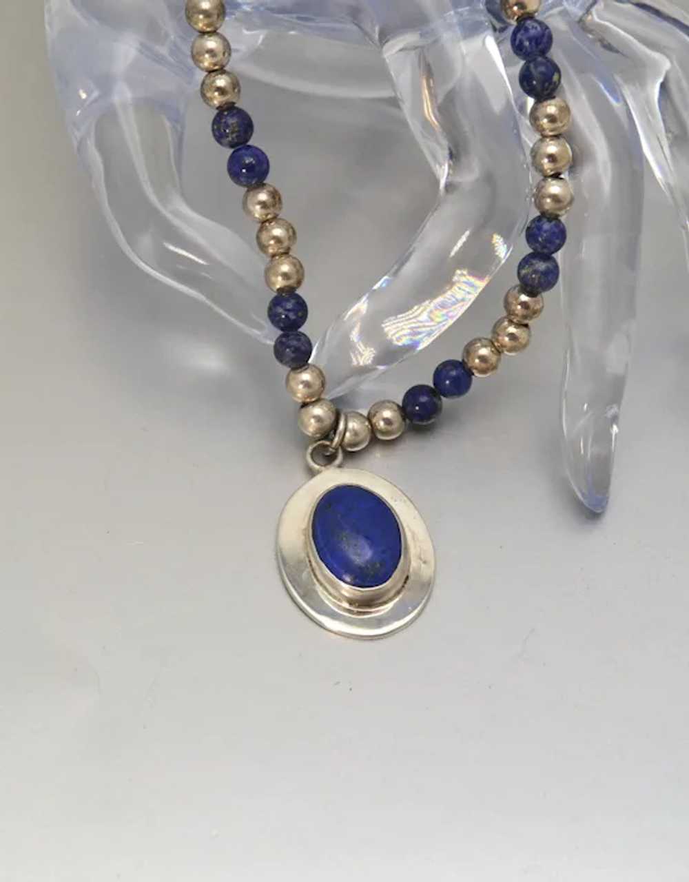 Vintage 925 Silver Lapis Lazuli Pendant Necklace … - image 10