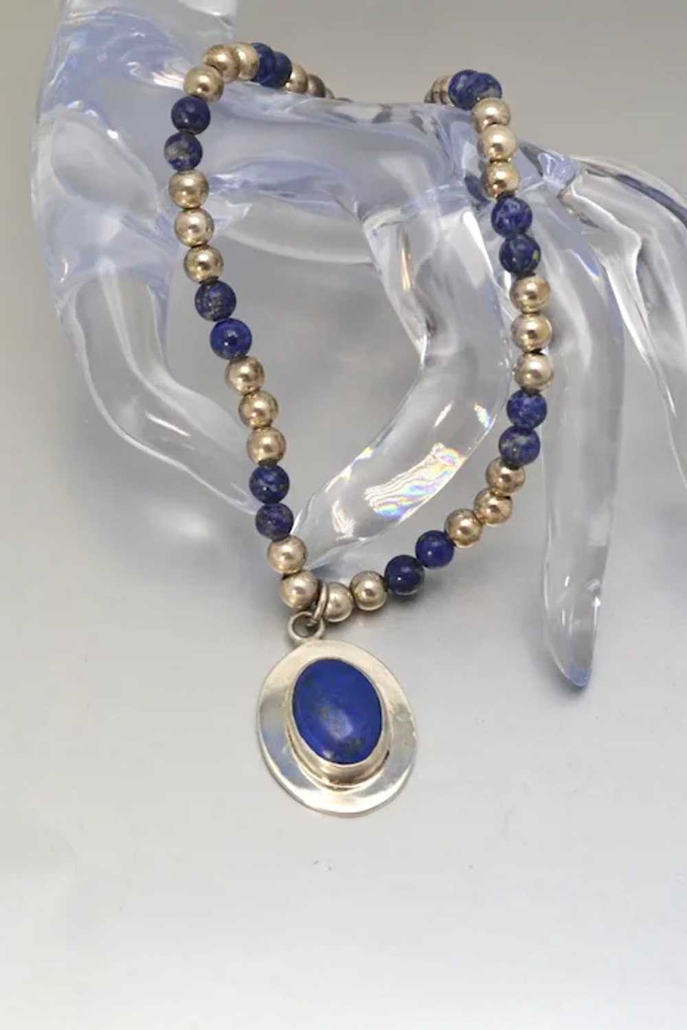 Vintage 925 Silver Lapis Lazuli Pendant Necklace … - image 12