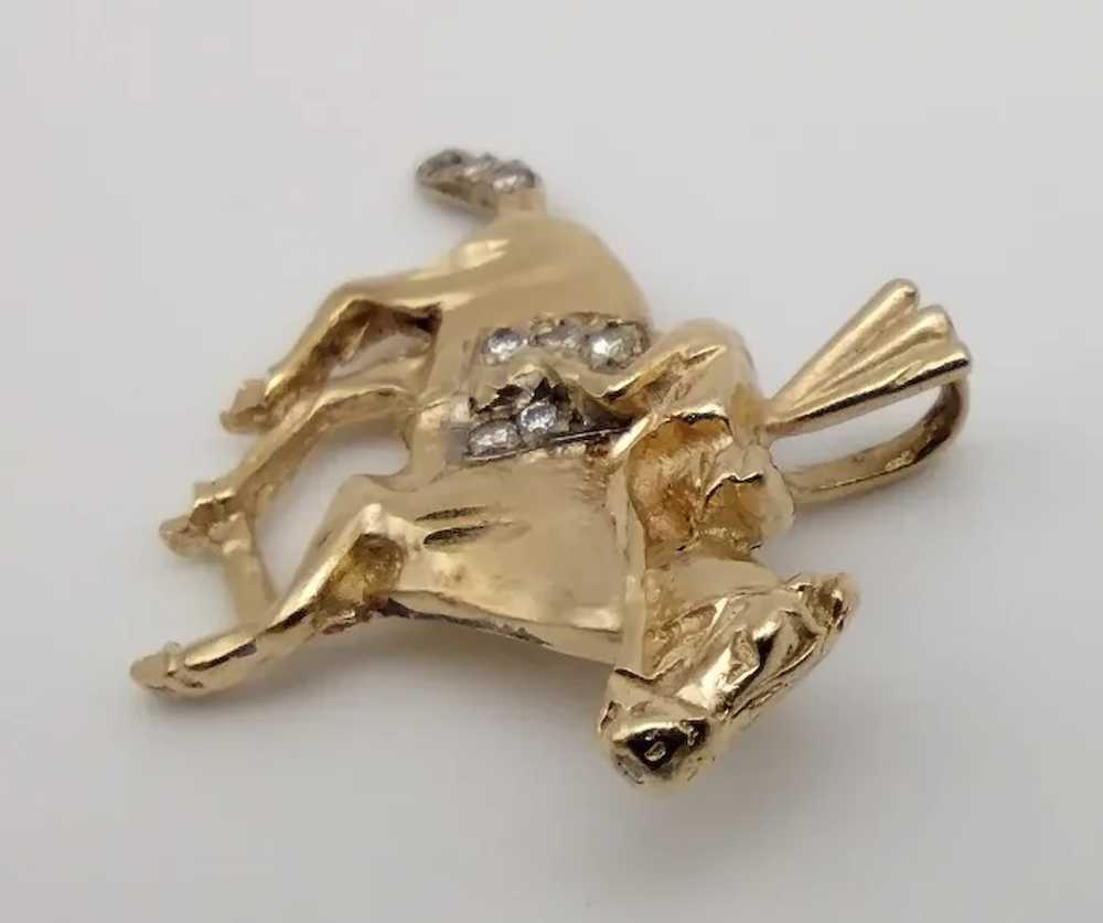 Horse racer clear stone 14k solid yellow gold pen… - image 3