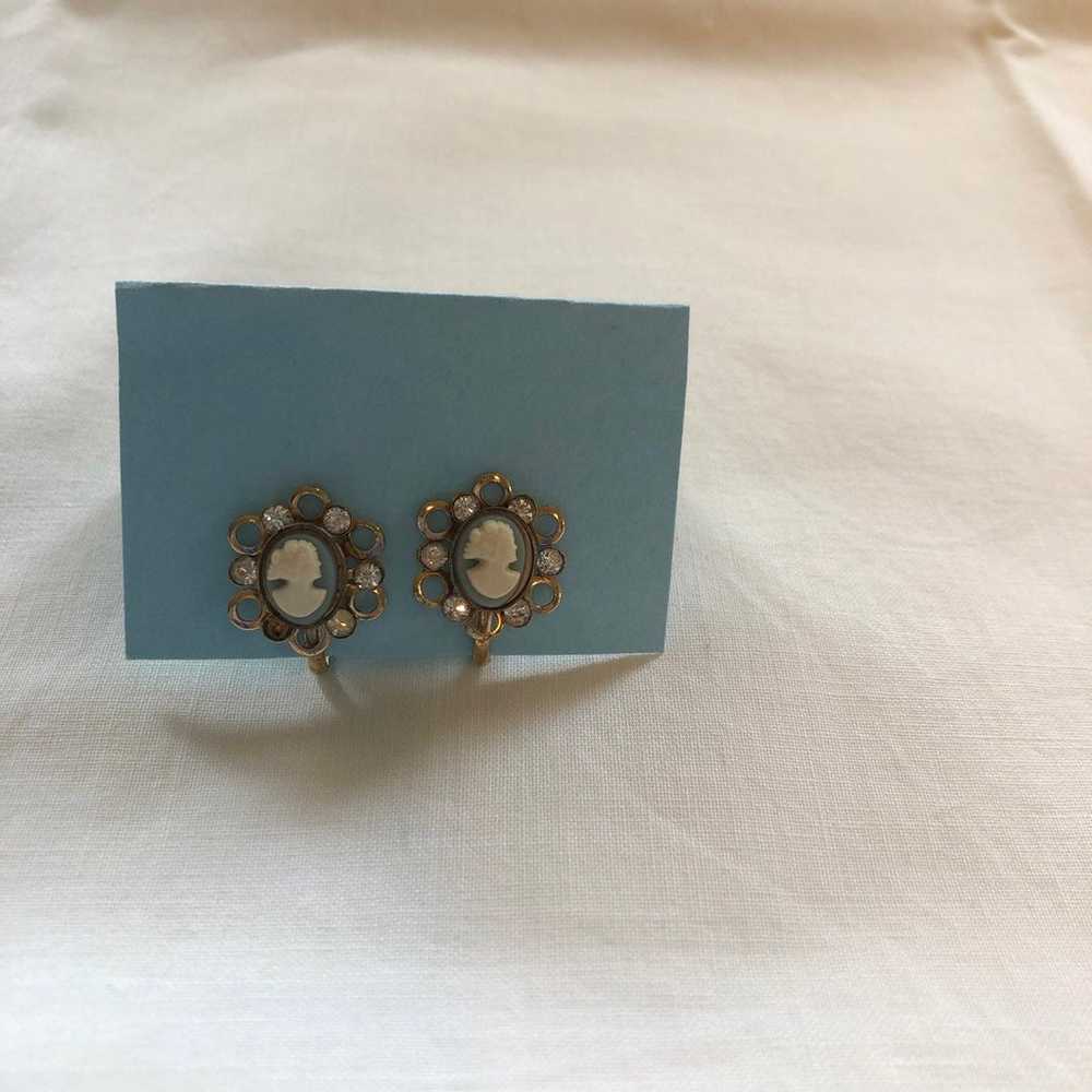 Vintage Cameo Earrings Blue background - image 1
