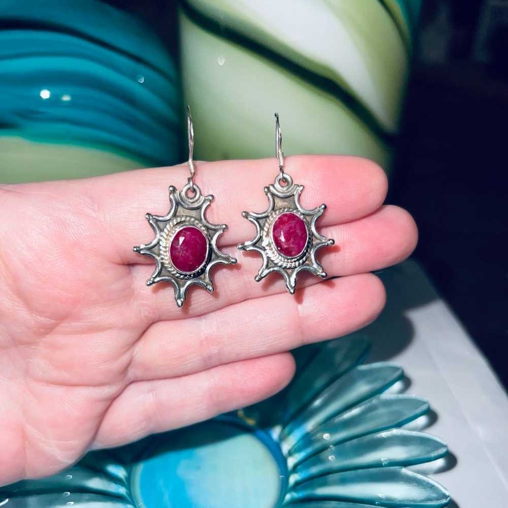 Vintage sterling, silver ruby earrings - image 2