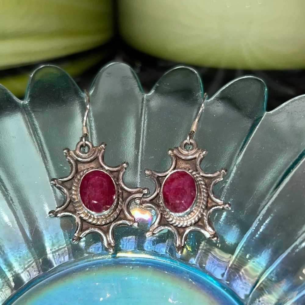 Vintage sterling, silver ruby earrings - image 3