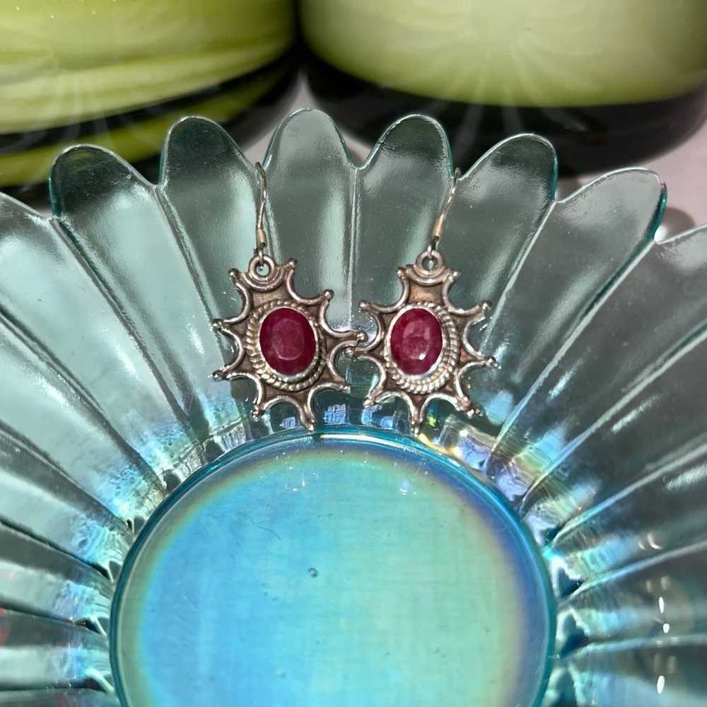 Vintage sterling, silver ruby earrings - image 4