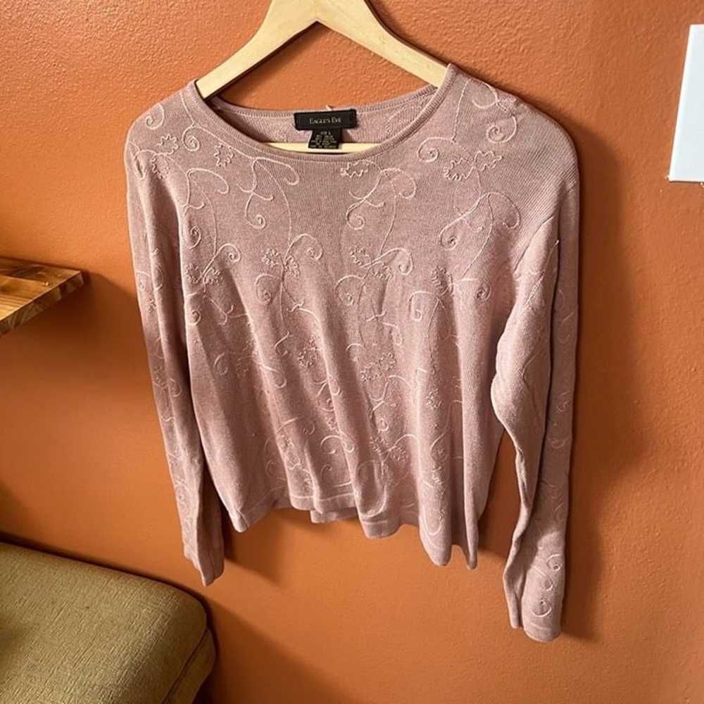 Vintage Eagles Eye Pale Pink Sweater Top Long Sle… - image 1