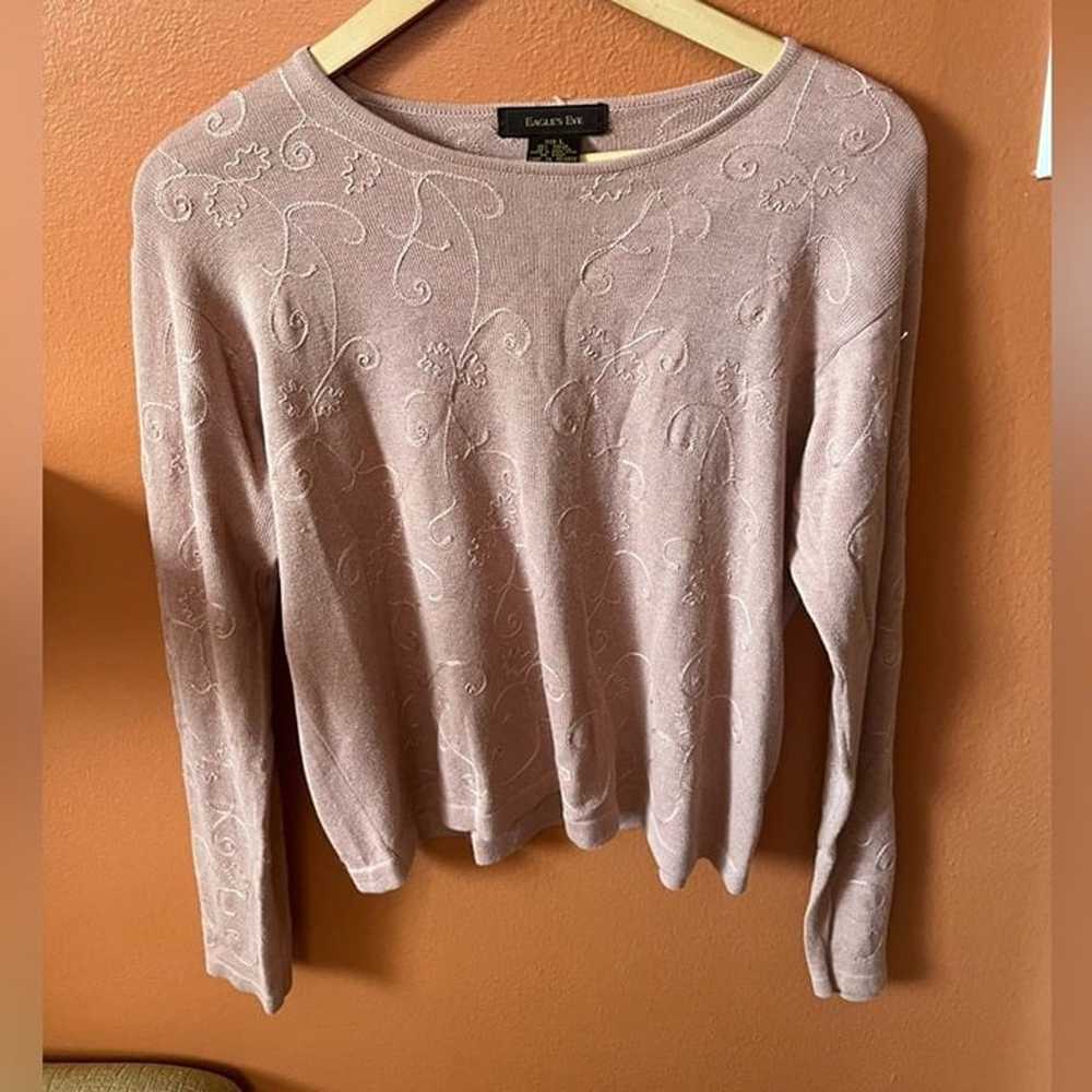 Vintage Eagles Eye Pale Pink Sweater Top Long Sle… - image 3