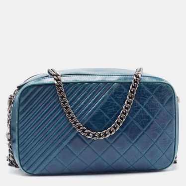 CHANEL Teal Blue Quilted Leather Coco Boy Camera … - image 1