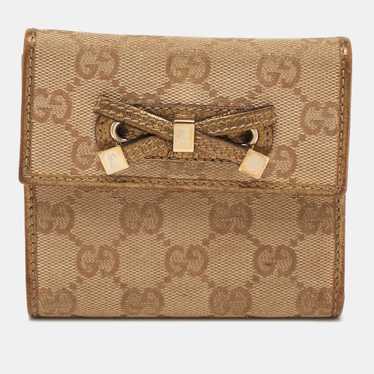 GUCCI Beige/Gold GG Canvas and Leather Princy Tri… - image 1