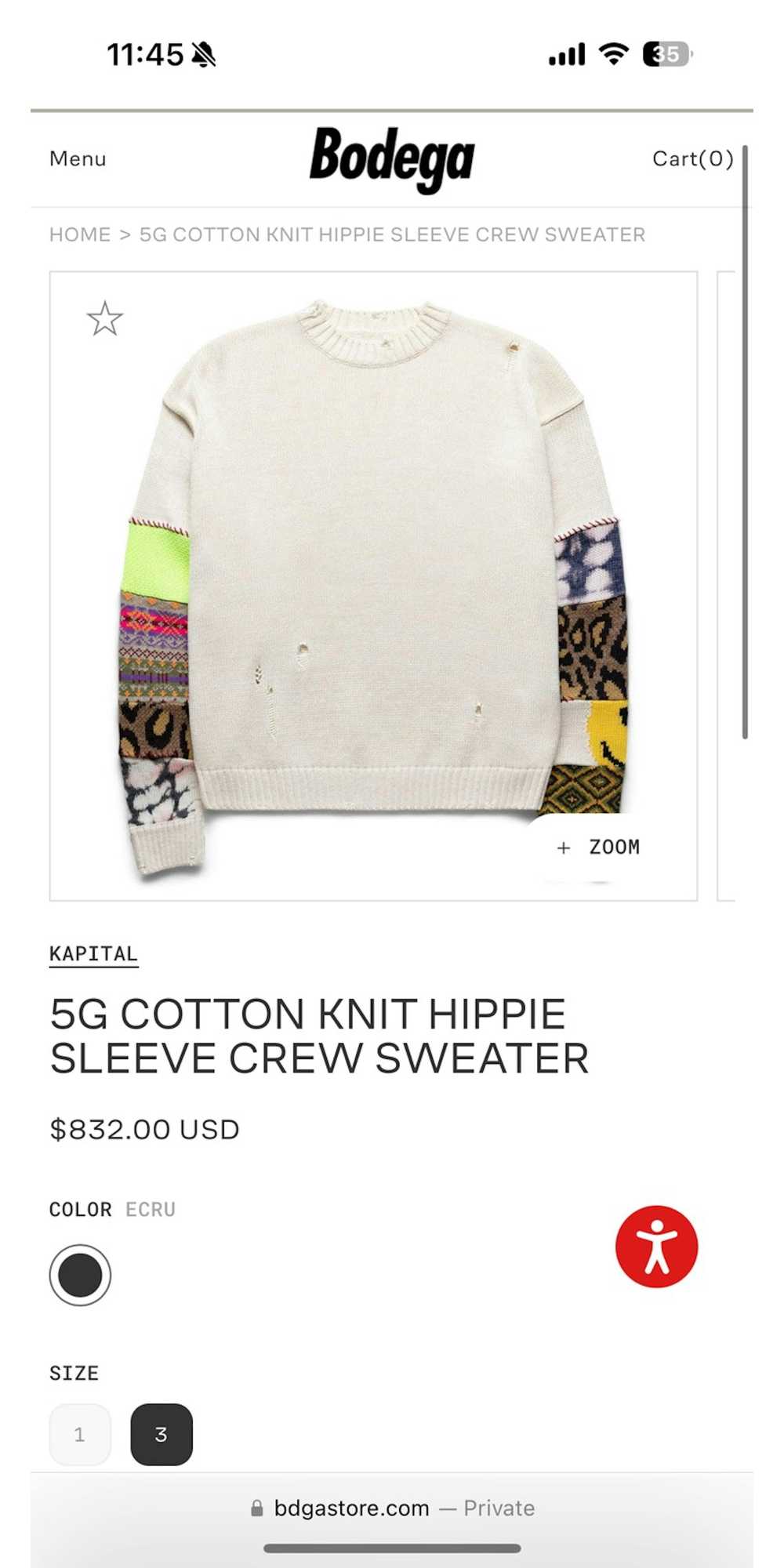 Kapital 5G Cotton Knit Hippie Sleeve Crew Sweater - image 8