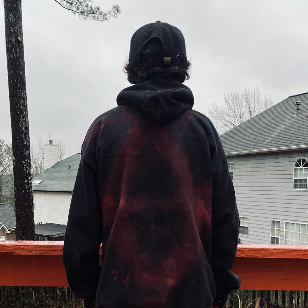 Distressed Black Red Hoodie Large In The Style Of… - image 2