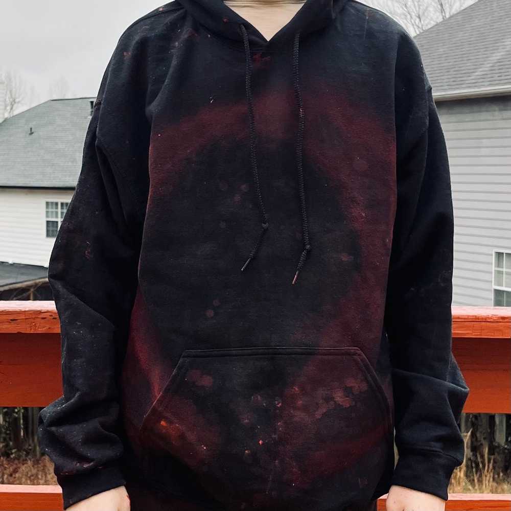 Distressed Black Red Hoodie Large In The Style Of… - image 3