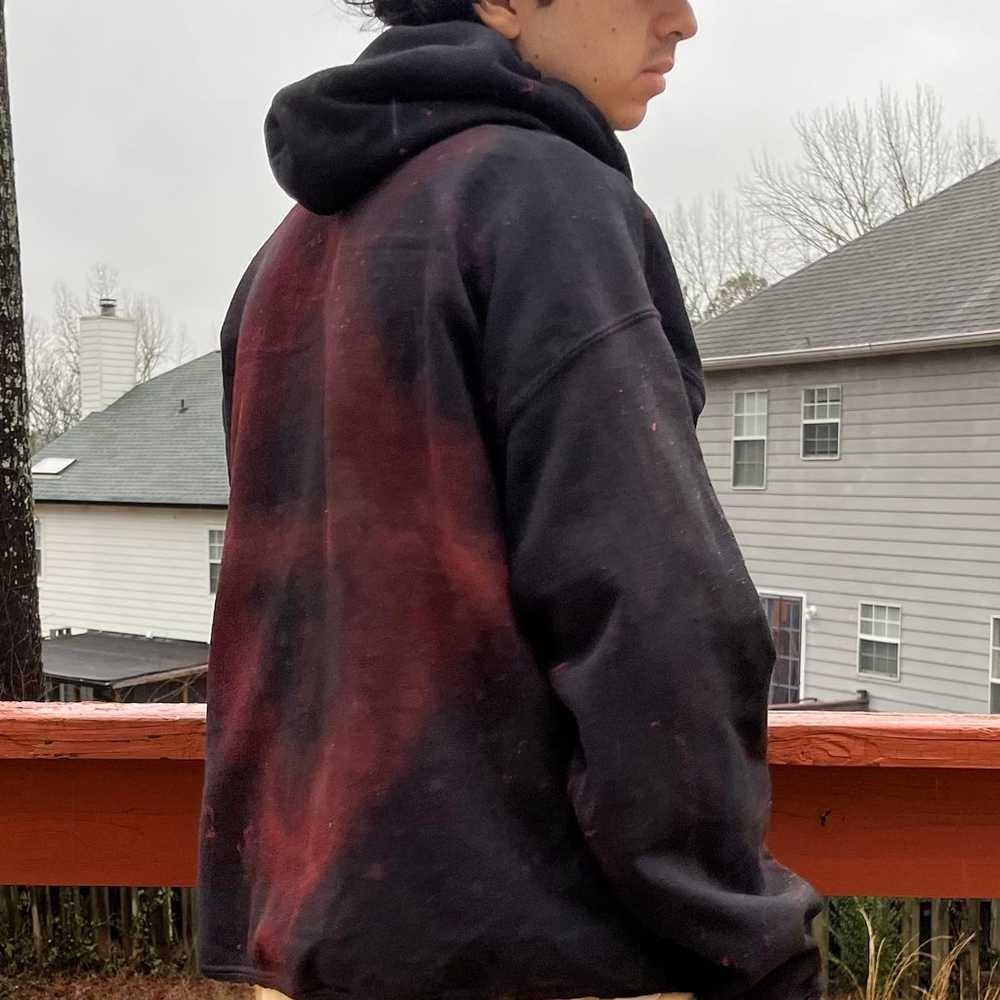 Distressed Black Red Hoodie Large In The Style Of… - image 4