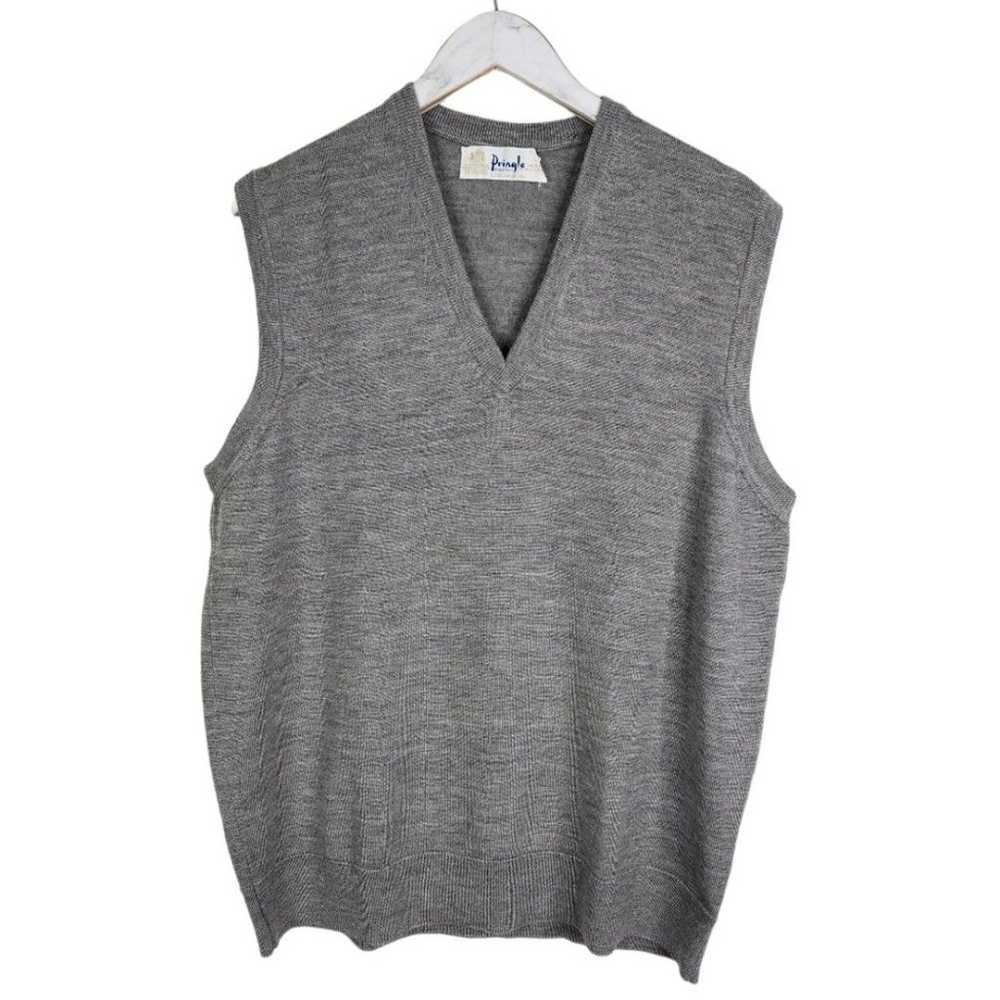PRINGLE Sweater Mens Large Gray Lambswool Vest Sc… - image 1