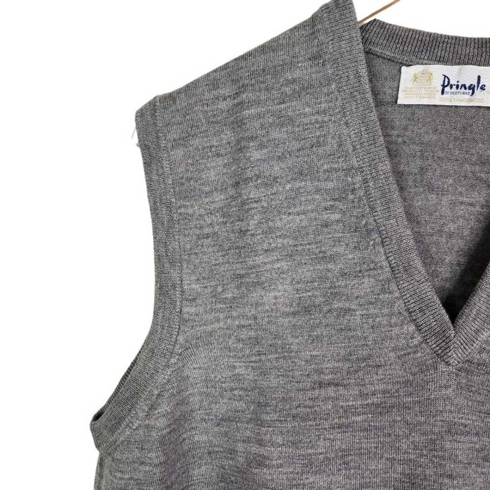 PRINGLE Sweater Mens Large Gray Lambswool Vest Sc… - image 5