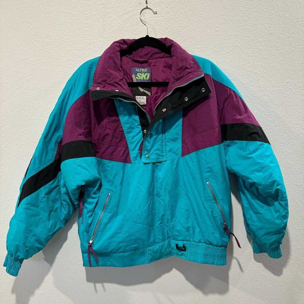 Vintage 90s Alpine Ski Jacket Retro - Teal Purple… - image 1