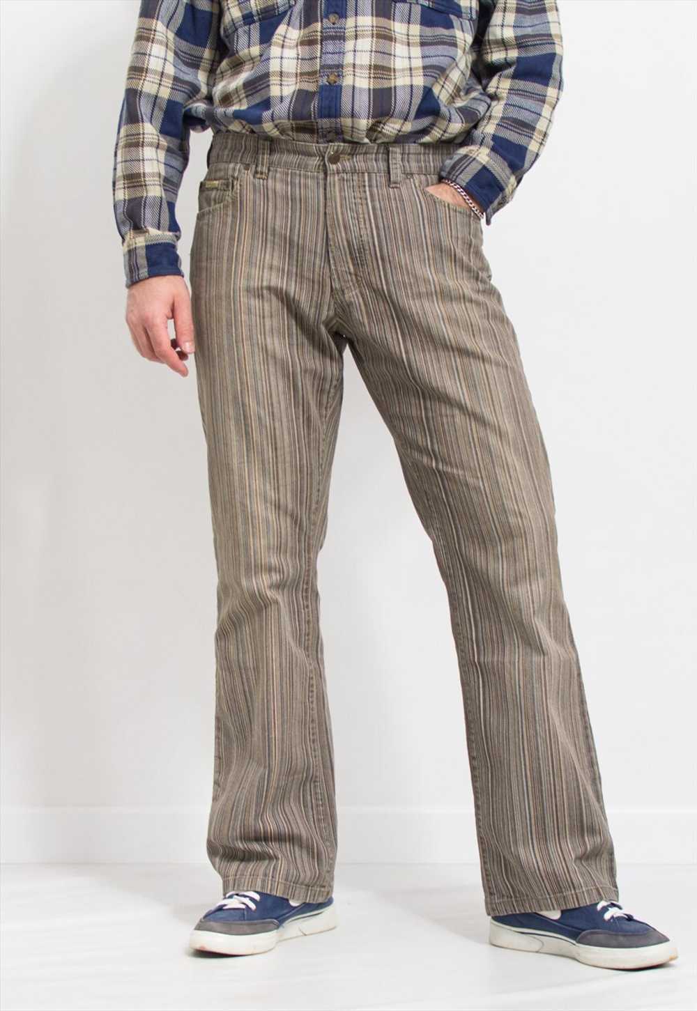 Camel vintage Y2K jeans bootcut striped denim men… - image 2