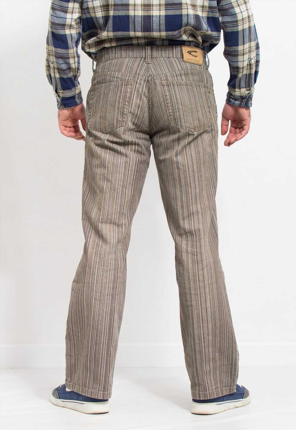 Camel vintage Y2K jeans bootcut striped denim men… - image 3