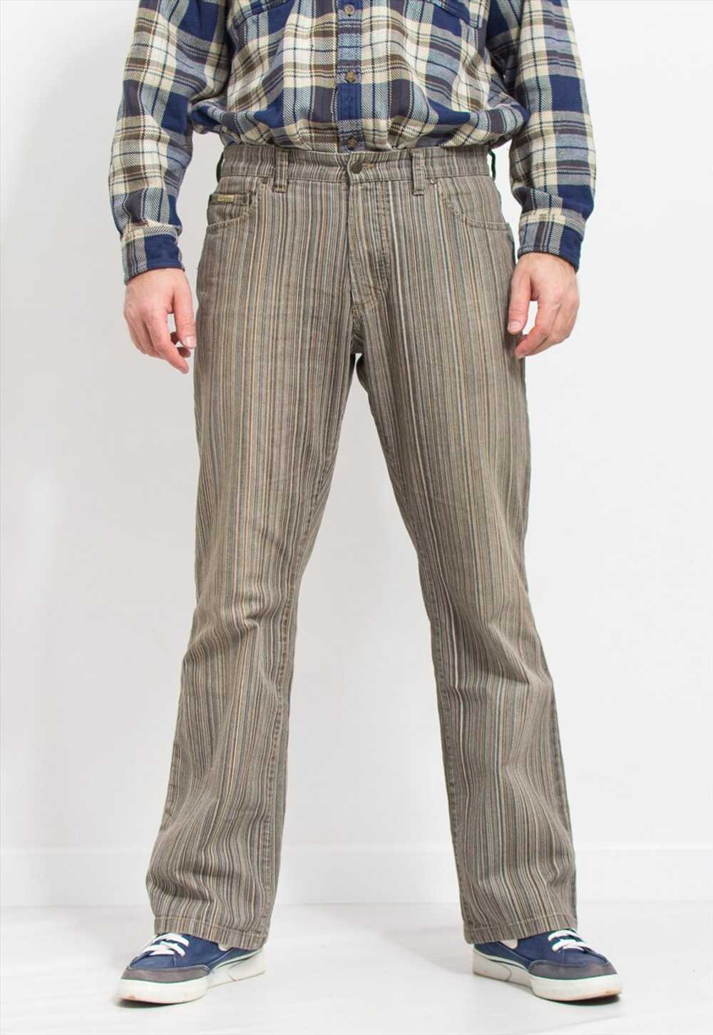 Camel vintage Y2K jeans bootcut striped denim men… - image 5