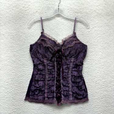 Vintage Cami Top Crushed Velvet Purple Lace Fairycore Hipster 90s