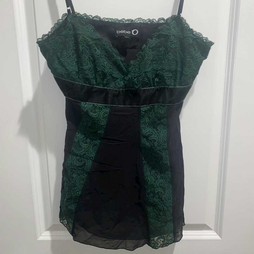 Bebe Bebe Women's Black/Green Top Blouse Size Med… - image 2