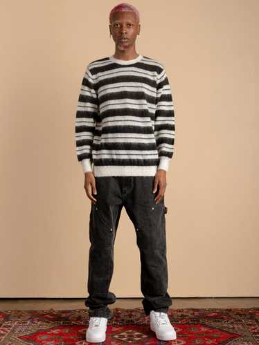 Streetwear × Vintage Striped Mohair Sweater Black… - image 1
