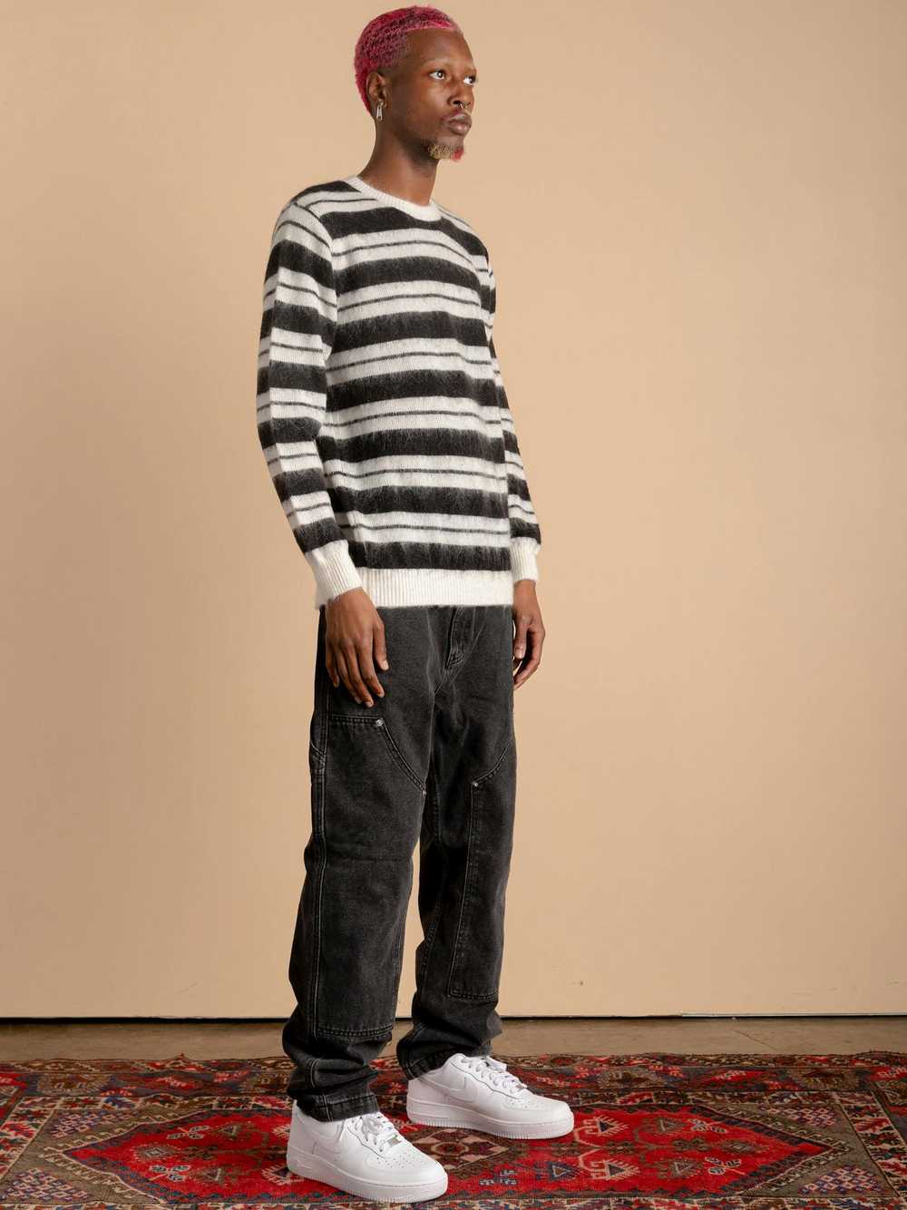 Streetwear × Vintage Striped Mohair Sweater Black… - image 2