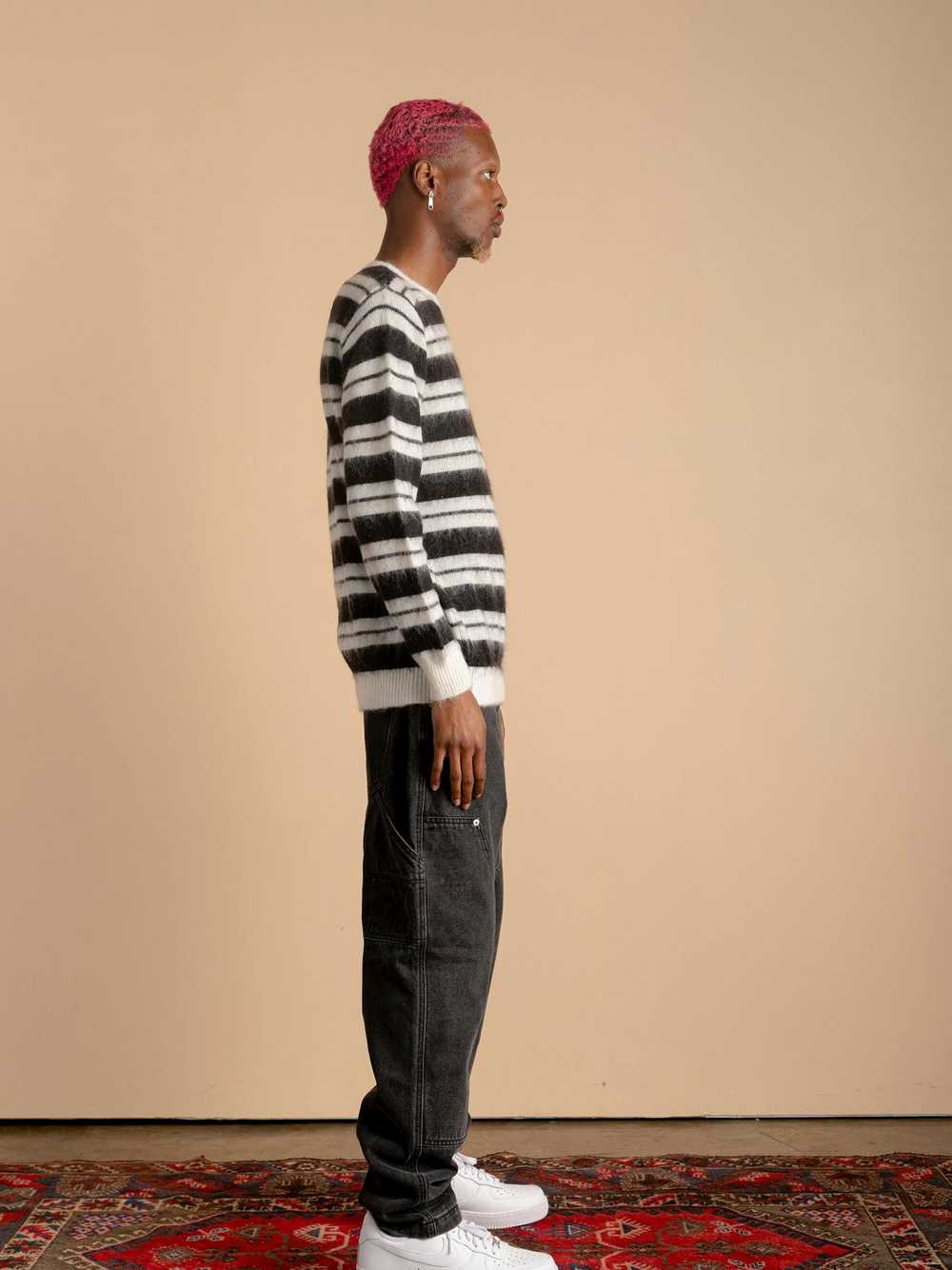 Streetwear × Vintage Striped Mohair Sweater Black… - image 3