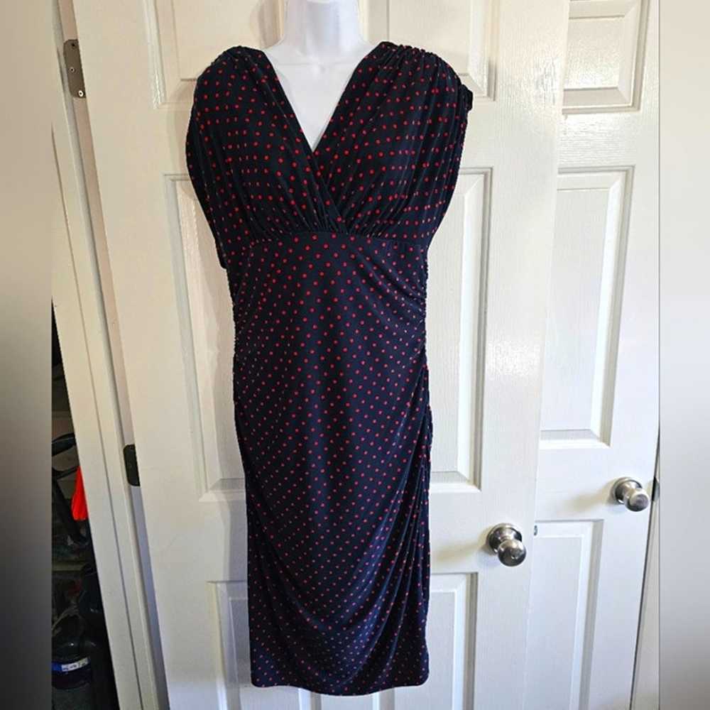 Kasper Women's Size 12 Navy Blue and Red Polka Do… - image 1